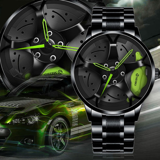 Man Fashion Creative Car Wheel Hub Watches Male Stainless Steel Band Quartz Clock
