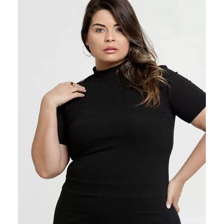 Camiseta Feminina Blusa Básica Plus Size Gola Alta (3)