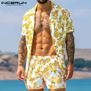 Homens Havaiano Conjuntos De Impressão 2021 Verão Camisa De Manga Curta Botão Praia Shorts Streetwear Casual Terno Dos Homens