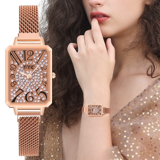 Mulheres Ímã Fivela Retângulo Números Ará @ @ Bicos Relógios De Diamante De Luxo Relógios De Pulso De Quartzo