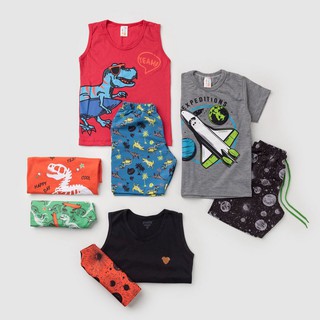 KIT 8 PEÇAS - Conjuntos Masculinos Infantil - Qualidade Premium - Bermuda Tactel e o Camiseta Algodão Roupa Infantil