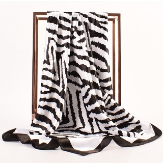 Zebra Impresso Feminina 90x90 Cm Quadrado Envoltório De Cabelo Imitada Lenço De Seda De Cetim Hijab Tudung