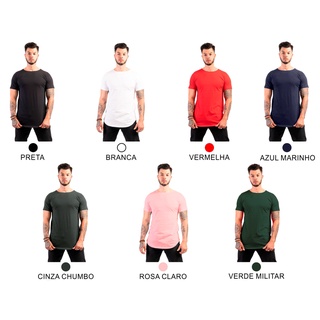 Kit 3 Camisetas Camisa Blusa Masculina Long Line Lisa Basica Swag (3)