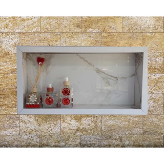 Nicho Porcelanato banheiro box porta shampoo 31x62x11 borda de alumínio BRANCA