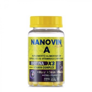Nanovin A Hair 60 Dias Vitamin Complex Suplemento Biotina X3 Cápsulas para Crescimento Capilar