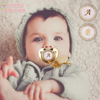 Miyocar Gold Silver Name Initials Letter White Elegant A Beautiful Bling Pacifier And Pacifier Clip BPA Free Dummy