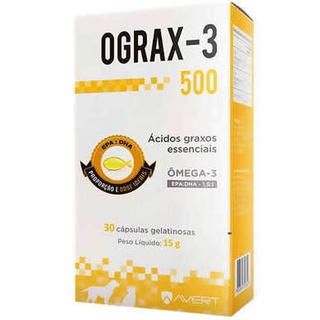 Ograx 500 mg Suplemento para Cães e Gatos Omega-3 Avert 30 Cápsulas