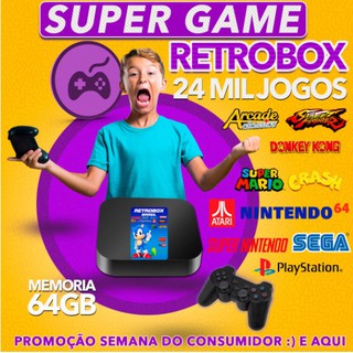 Retro Box - Vídeo Game Com 24.000 Jogos Antigos 64gb, 1controle play