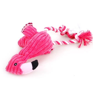 Creative Pet Cartoon Plush Toy Flamingo Shape Cat and Dog Toy Corduroy Material Soft Seat Belt Cotton Rope Durable and Strong