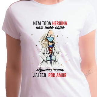 1 Camiseta Linha De Frente Enfermeiras jaleco por amor E Medicas Enfermagem super heroína loira