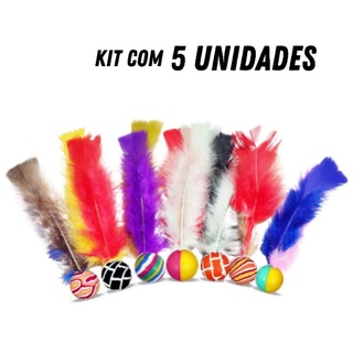 ping penas brinquedo pet kit com 5 unidades Bolinha pula pula com penas coloridas