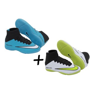 Chuteira Nike Futsal Bota Azul E Branca Elite Cano Alto kit com 2 Pares