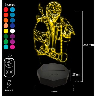 Luminária Led Acrílico - Abajur Mod: Scorpion Mortal Kombat - 16 Cores – RGB