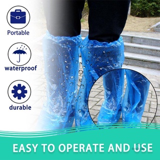 Capas para sapatos descartáveis ​​e para botas e sapatos de chuva azul capa de plástico para sapatos compridos (4)