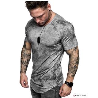 ✪ Pure- ✪ B Camiseta Homem Casual Justo Manga Curta Muscular (1)