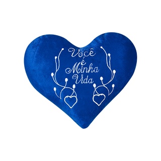 Almofada bordada coração de pelúcia minha vida azul 1pç