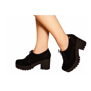 Sapato Feminino Oxford Tratorado Camurça Preto (1)