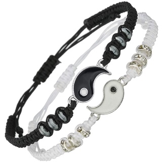Yin Yang Pulseira Trançada Ajustável Unissex Para Casais Taichi | Yin Yang Bracelet for Men Women Taichi Couples Braided Bracelet Adjustable (1)