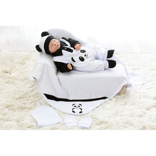 Kit Saída Maternidade Panda Bebê Branco Menino Menina - 5 Peças