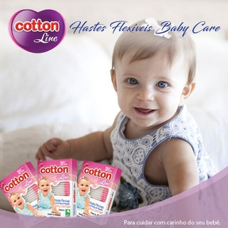 Hastes Flexíveis Baby Cotonete Antigerme para Bebê cotton line 75 unidades