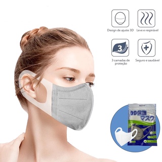 KIT 10/KIT 50 Mascara Descartável De Proteção Facial Tripla Camada S/ Clipe Nasal (3)
