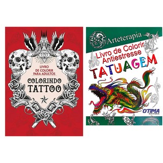 Kit 2 Livros Tatuagens - Idéias De Tatoos - Livro De Colorir - Arteterapia - Antiestresse