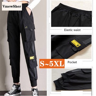 VmewSher New Spring Autumn Women High Waist Cargo Pants Loose Harajuku BF Trousers Plus Size