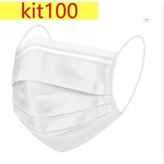KIT 100 unidades Máscara Descartável De Proteção Facial Tripla branco