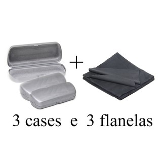 Kit 3 cases rígido COM 3 flanelas - Caixinha Rígido com Flanela de Limpeza das Lentes para guardar óculos
