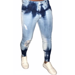 Calça Jeans Skinny Destroyed Masculina Com Detalhes Degrade