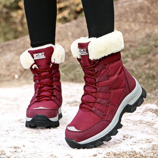 【Logística rápida】Sapatos de inverno de cano alto de algodão, botas de neve femininas, sapatos de sola grossa e de veludo (2)