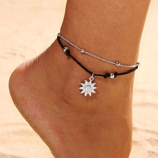 1 PC Personality Ethnic Bohemia Vintage Alloy Elephant Sun Multilayer Bead Chain Anklet Foot Bracelet Jewellery