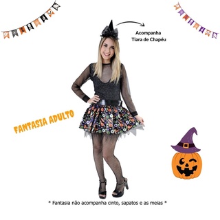 Vestido Fantasia Adulto Bruxa Halloween Com Chapéu