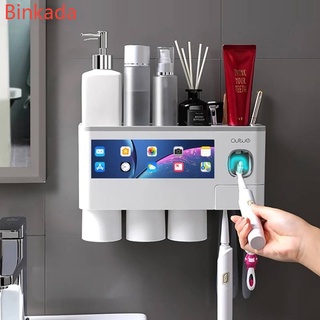Binkada Casa de banho Acessórios de casa de banho porta-escova de dentes de parede acessórios para prateleiras de armazenamento automático doméstico (1)