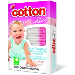 Cotonete Antigerme para Bebe Hastes Flexíveis Baby Care caixa c/ 75 Unidades Rosa