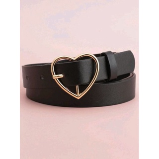 Cinto feminino preto fivela de coração dourado, couro sintético fivela corações - moda blogueira gg gucci (1)