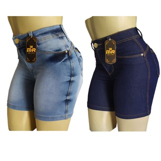 Shorts Jeans Feminino Meia Coxa Elastano Kit com 2