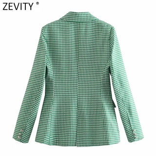 #blazer feminino longo plus#Zevity casaco feminino vintage, verde/rosa, com figura de xadrez, blusa inteligente e chique, para escritório 1onh (2)