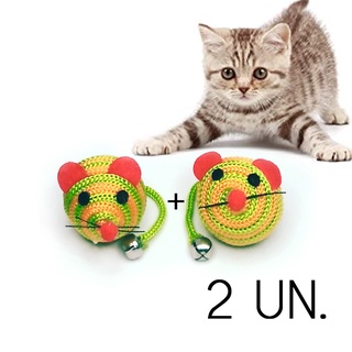 Kit com 2 Unidades Brinquedo Gato Pet Filhote Ratinho com Guizo