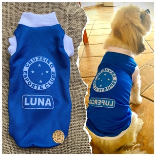 Camiseta Pet do Time Cruzeiro, Roupa de Cachorro Futebol Personalizada com nome do seu pet + Brinde