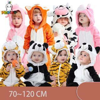 0-3 Anos Macacão de Flanela Adorável com Padrão de Animal de Vaca/Coelho/Panda Infantil para Bebês/Outono/Inverno (1)