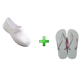 Sapato Uniforme Enfermagem Profissional Branco Mais 1 Chinelo Slin Branco Confortável