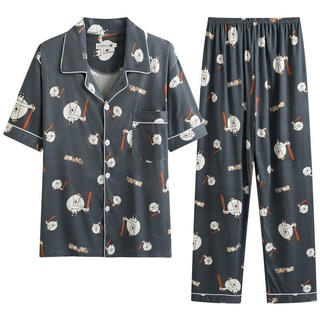 Pijama De Dormir Masculino Casual De Algodão Com Mangas Curtas Para