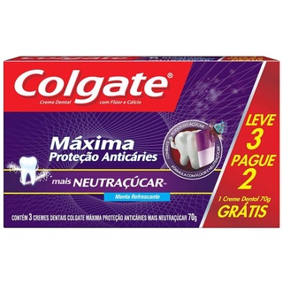 Creme Dental Colgate Máxima Proteção Anticáries mais Neutraçúcar 70g Promo Leve 3 Pague 2