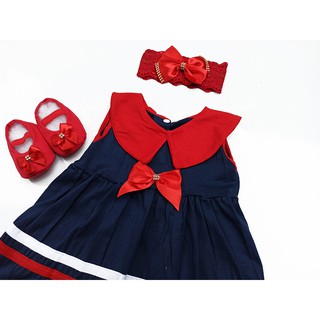 Vestido Para Bebê Menina Marinheiro Baby Kit 3 Pçs Luxo (3)