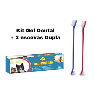 kit Pasta de Dente para cachorros e Gatos Gel Dental Pet 60g Tutti Frutti + Escova Dupla 2 un