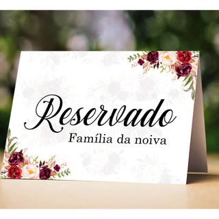 Placa RESERVADO para Casamento com Flor 3D - Pronto para Utilizar - ENVIO IMEDIATO
