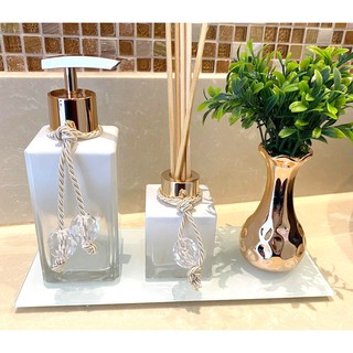 Kit Lavabo Banheiro Branco Degrade em Vidro Luxo com Vaso Decorativo