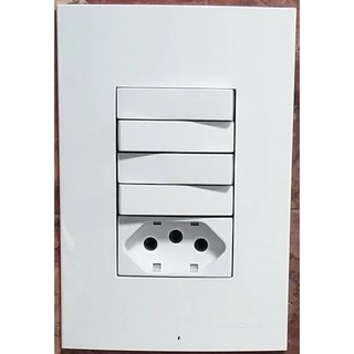 Conjunto 4x2 Com 4 Interruptores independentes paralelo + 1 Tomada branco