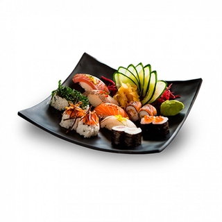Prato Quadrado Concavo 15 Cm para Sushi em Melamina / Plastico Preto (4)